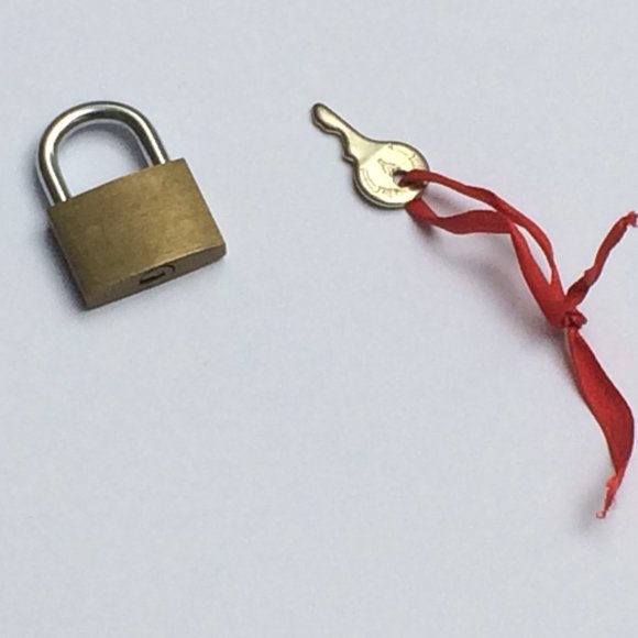 7/8" wide small gold brass metal padlock with key for storage or travel - Picture 2 of 7